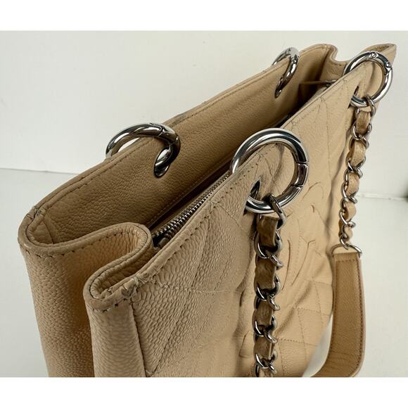 CHANEL Caviar Quilted Grand Shopping Tote Bag in Beige - Picture 10 of 14
